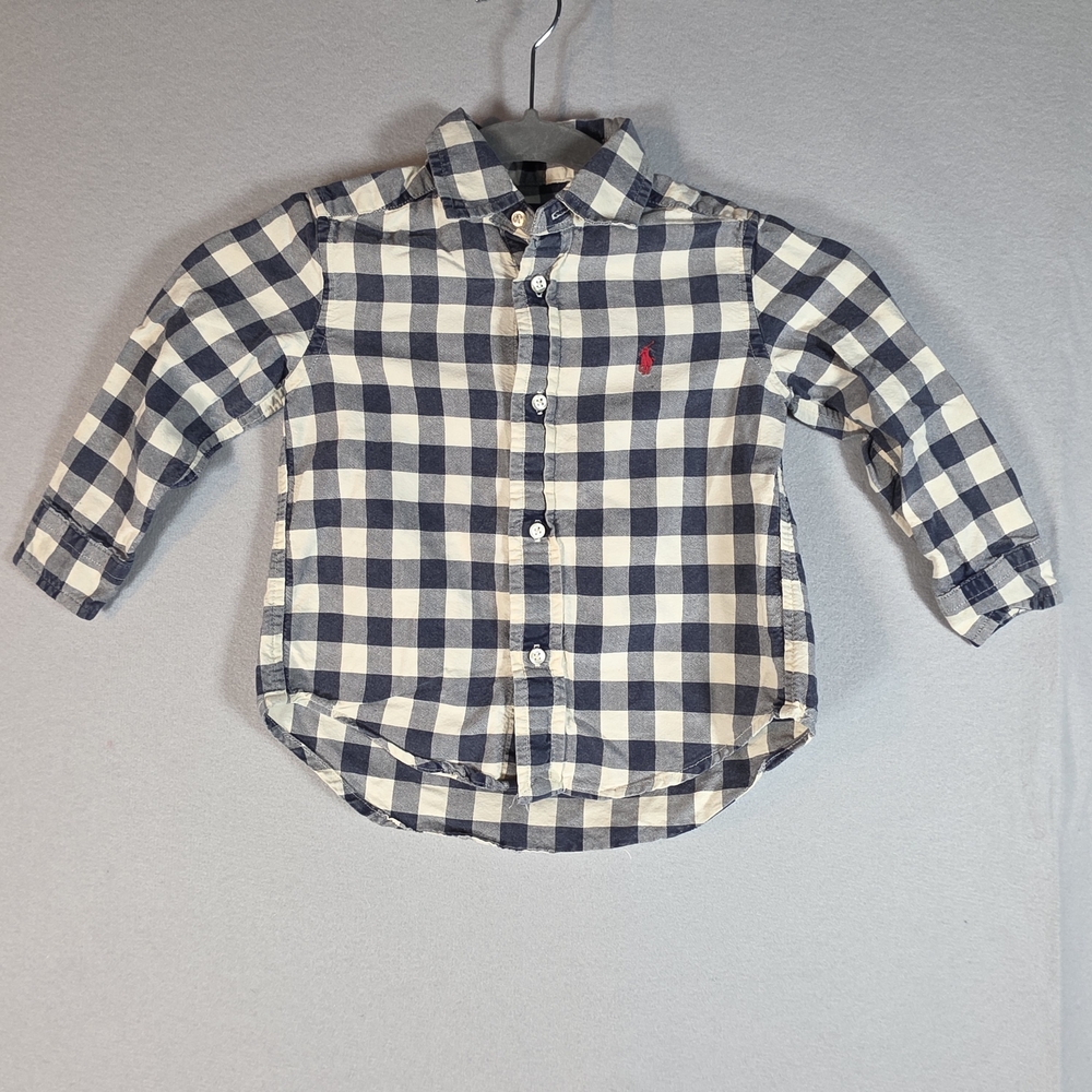 Polo Ralph Lauren Boys Checkered Shirt Navy and White Size 2/2T